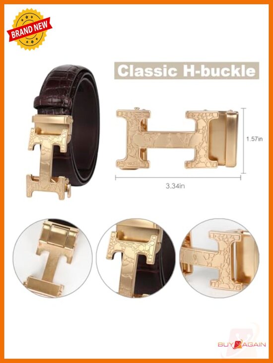 Leather Dress Belt Automatic Buckle Adjustable Waistband Business Formal main image 6